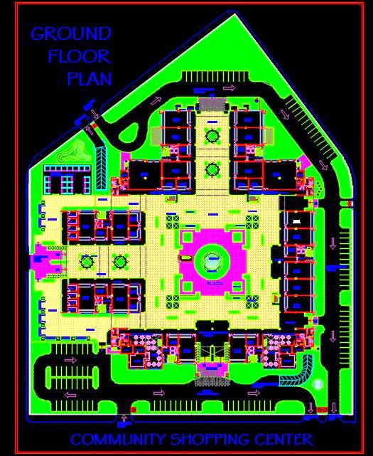 Community Shopping Center Layout Plan in AutoCAD DWG